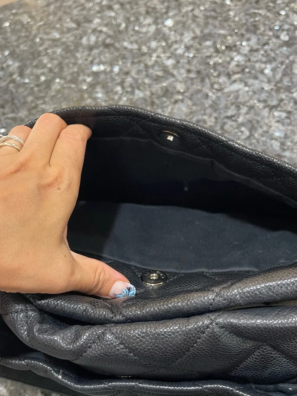 CHANEL Black Quilted Caviar Leather Shoulder Bag with CC Logo